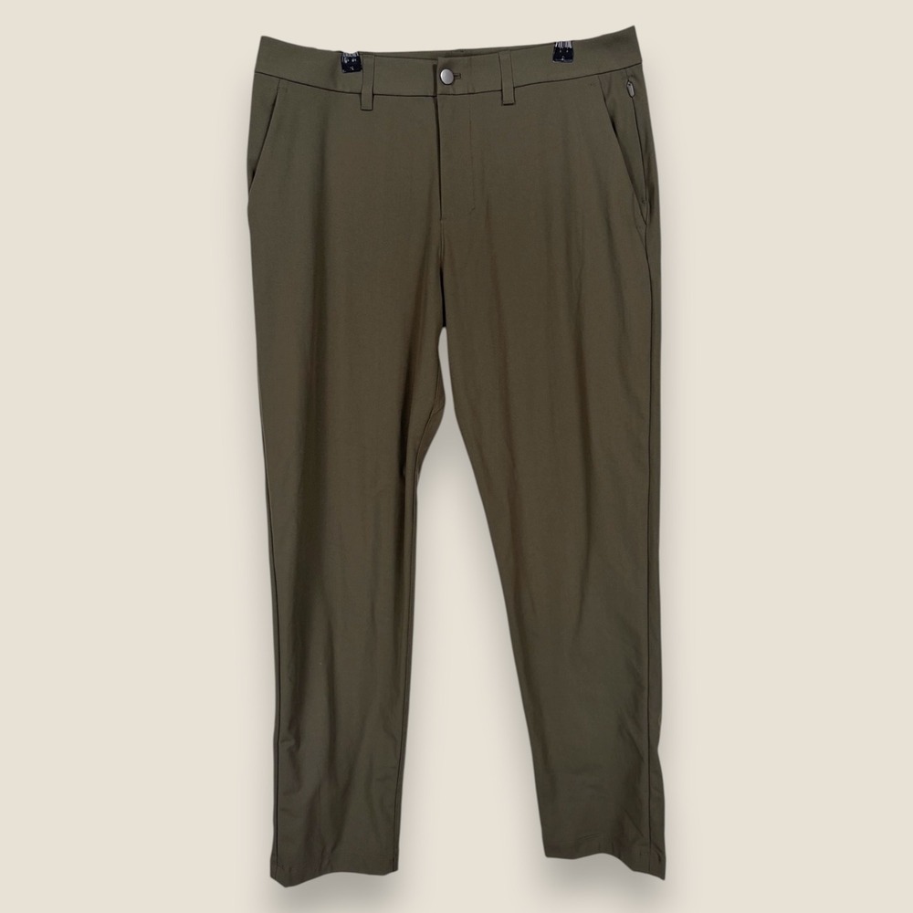Lululemon ABC Classic 5 Pocket Pants Men 33 Olive Green Performance Warpstreme